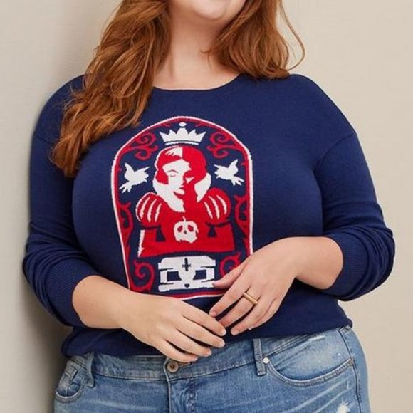 ❤️NWT VINTAGE TORRID SNOW WHITE CHIFFON TIE BOW DETAIL PULLOVER SWEATER DISNEY - Picture 1 of 11